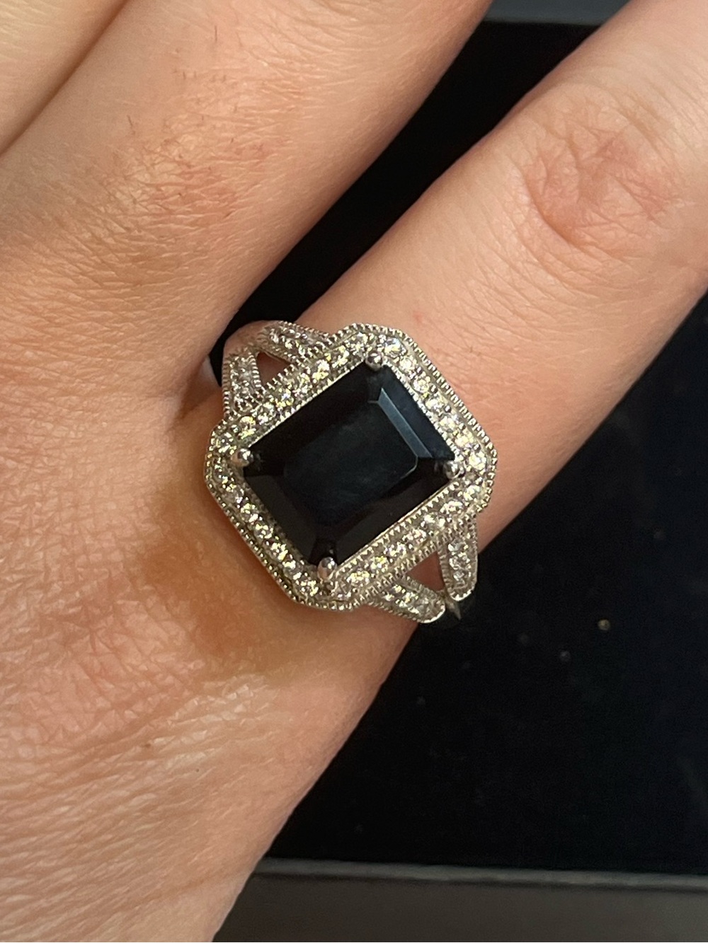 Sterling silver & emerald cut black onyx ring. 925. 
Size 10